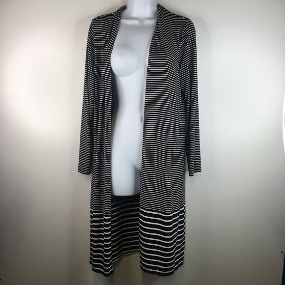 J Jill Wearever Collection Open Front Stripes Long Cardigan Size MP - Picture 1 of 10